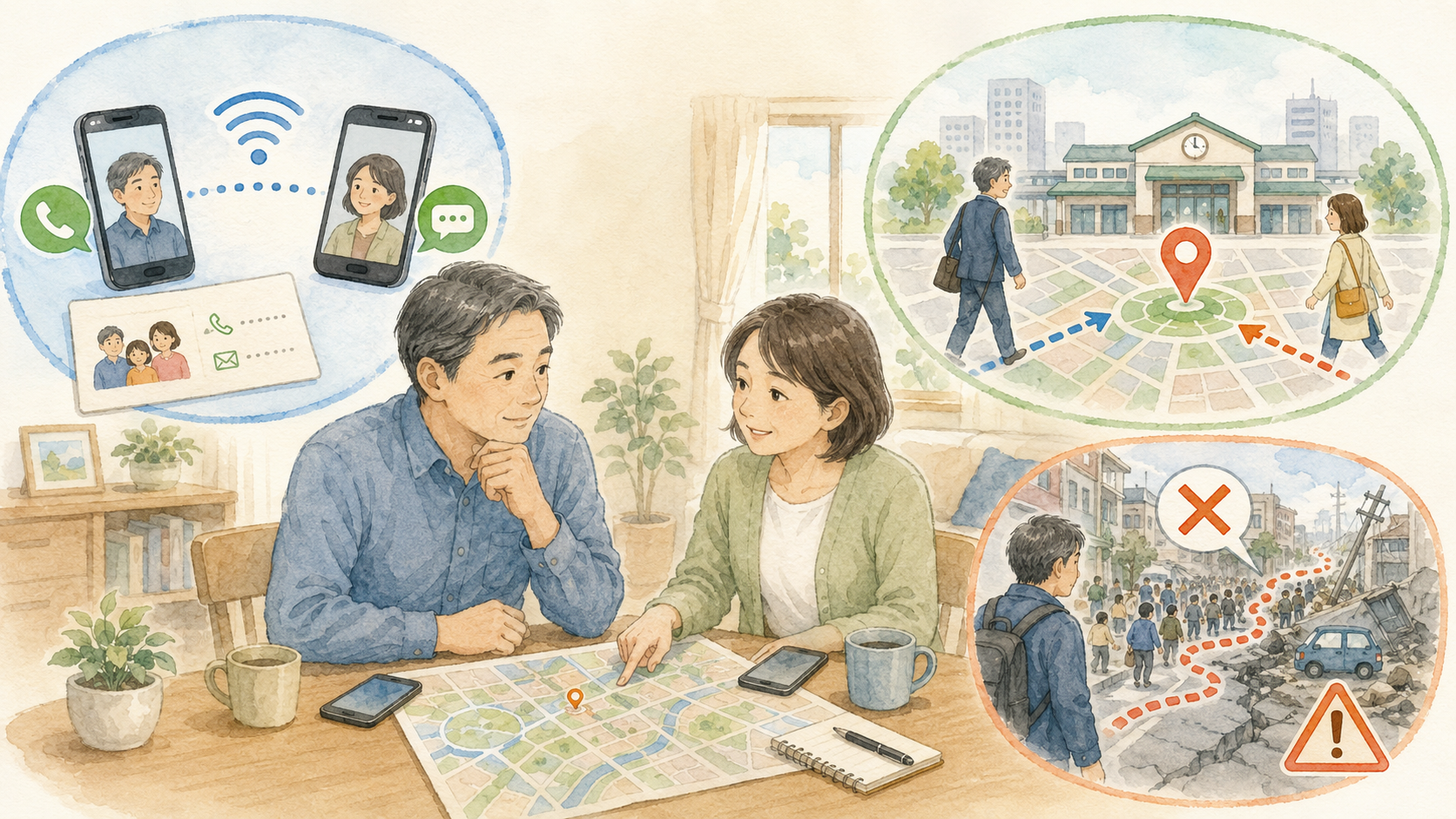 個別の外出先での被災を想定して夫婦で決めること