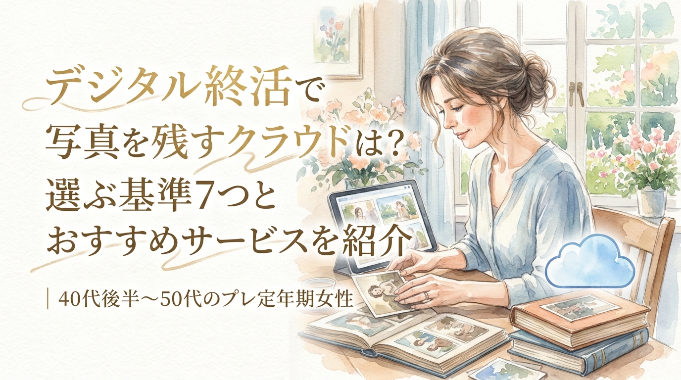 デジタル終活で写真を残すクラウドは?選ぶ基準7つとおすすめサービスを紹介|40代後半~50代のプレ定年期女性