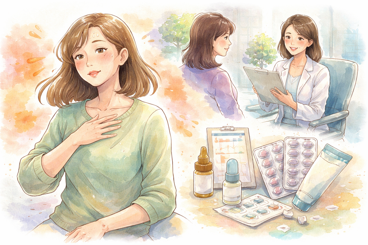 倦怠感やホットフラッシュには、ホルモン補充療法が有効な選択肢かもしれません