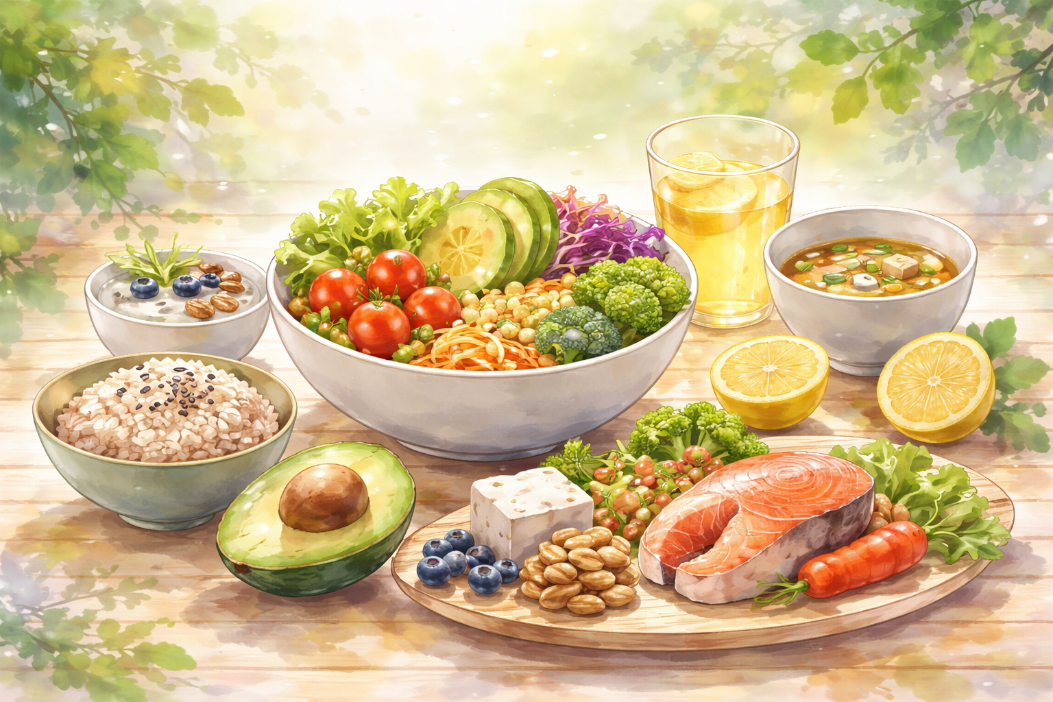 穏やかな食事風景のイラスト