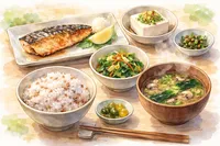 体を整える一汁三菜の朝食、焼きサバ、小松菜など緑黄色野菜のお浸し、冷ややっこ、キノコとわかめの味噌汁、もち麦入りご飯は理想って本当？